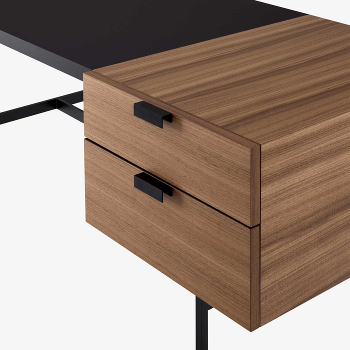 Ligne Roset Tanis Desk Walnut + Black Fenix Laminate Base In Circular Tubing - MyConcept Hong Kong