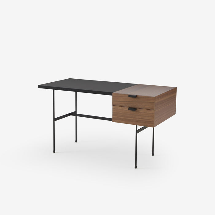 Ligne Roset Tanis Desk Walnut + Black Fenix Laminate Base In Circular Tubing - MyConcept Hong Kong