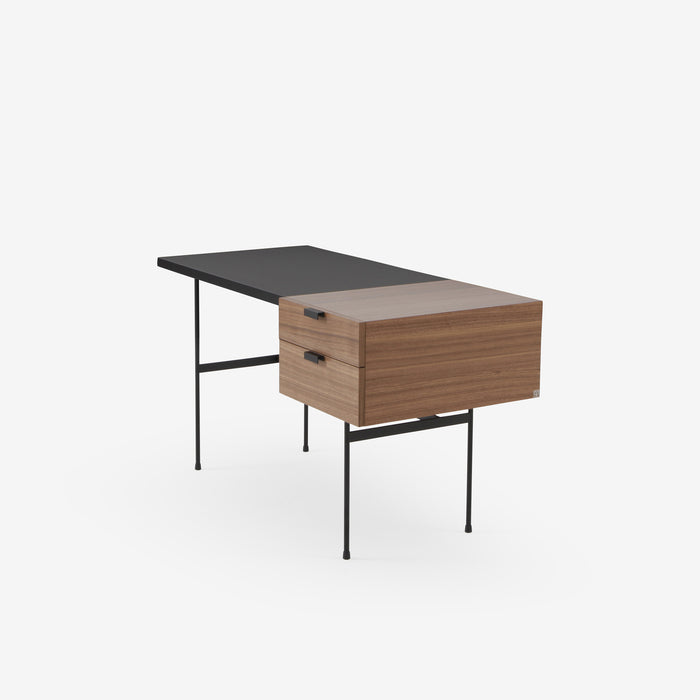 Ligne Roset Tanis Desk Walnut + Black Fenix Laminate Base In Circular Tubing - MyConcept Hong Kong