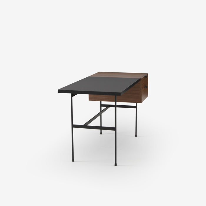 Ligne Roset Tanis Desk Walnut + Black Fenix Laminate Base In Circular Tubing - MyConcept Hong Kong