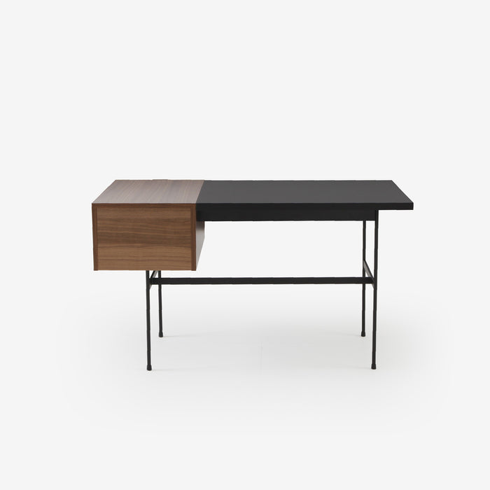 Ligne Roset Tanis Desk Walnut + Black Fenix Laminate Base In Circular Tubing - MyConcept Hong Kong