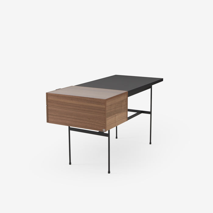 Ligne Roset Tanis Desk Walnut + Black Fenix Laminate Base In Circular Tubing - MyConcept Hong Kong