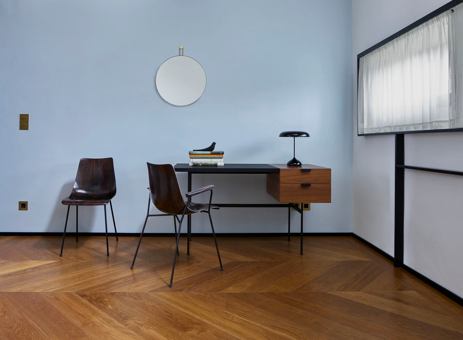 Ligne Roset Tanis Desk Walnut + Black Fenix Laminate Base In Circular Tubing - MyConcept Hong Kong