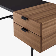 Ligne Roset Tanis Desk Walnut + Black Fenix Laminate Base In Circular Tubing - MyConcept Hong Kong