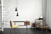 Ligne Roset Tanis Desk Walnut + Black Fenix Laminate Base In Circular Tubing - MyConcept Hong Kong