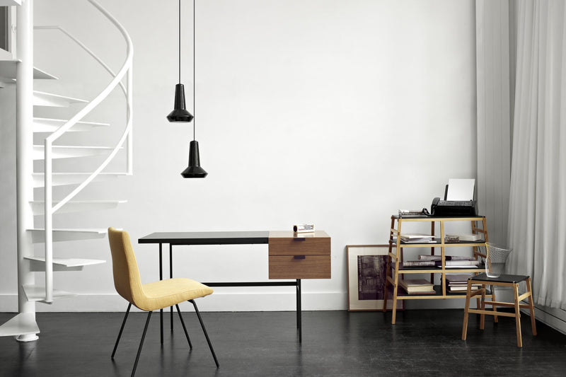 Ligne Roset Tanis Desk Walnut + Black Fenix Laminate Base In Circular Tubing - MyConcept Hong Kong