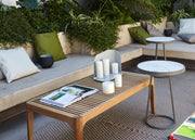 Ligne Roset Circles Pedestal Table - Outdoor Top In White Marble-Effect Ceramic Stoneware Small - MyConcept Hong Kong