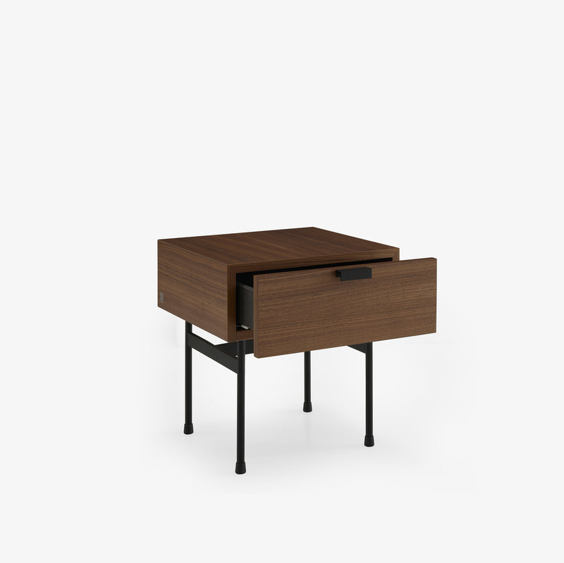 Ligne Roset Tanis Bedside Table Walnut + Black Fenix Laminate Base In Circular Tubing - MyConcept Hong Kong