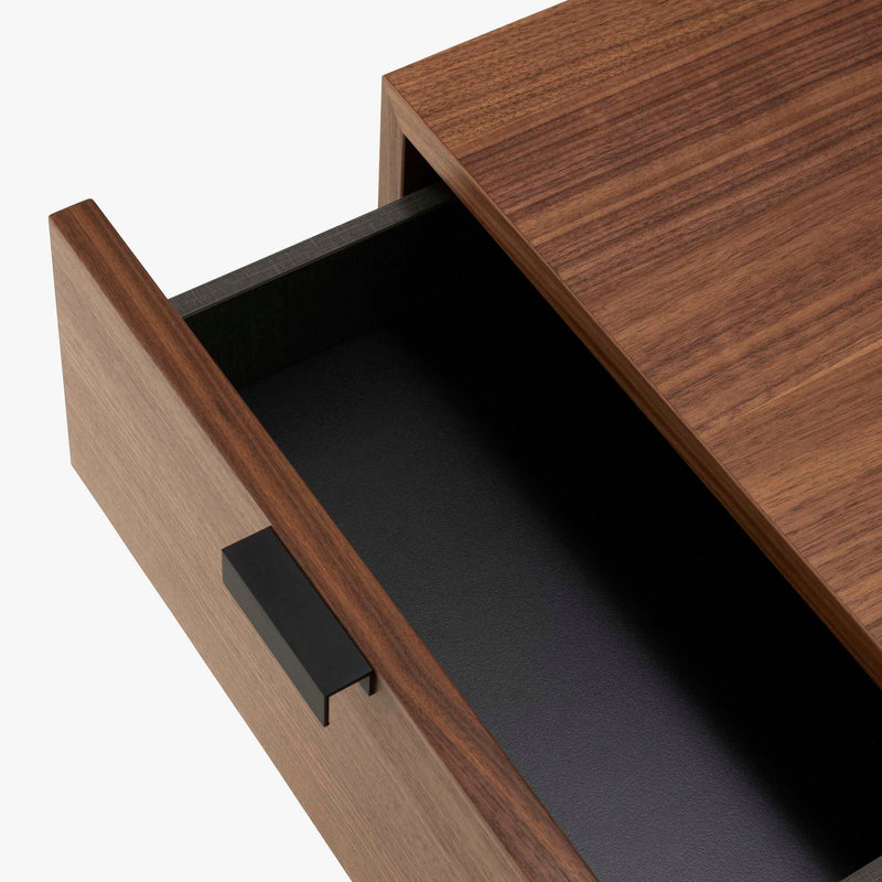 Ligne Roset Tanis Bedside Table Walnut + Black Fenix Laminate Base In Circular Tubing - MyConcept Hong Kong