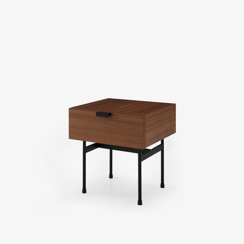 Ligne Roset Tanis Bedside Table Walnut + Black Fenix Laminate Base In Circular Tubing - MyConcept Hong Kong