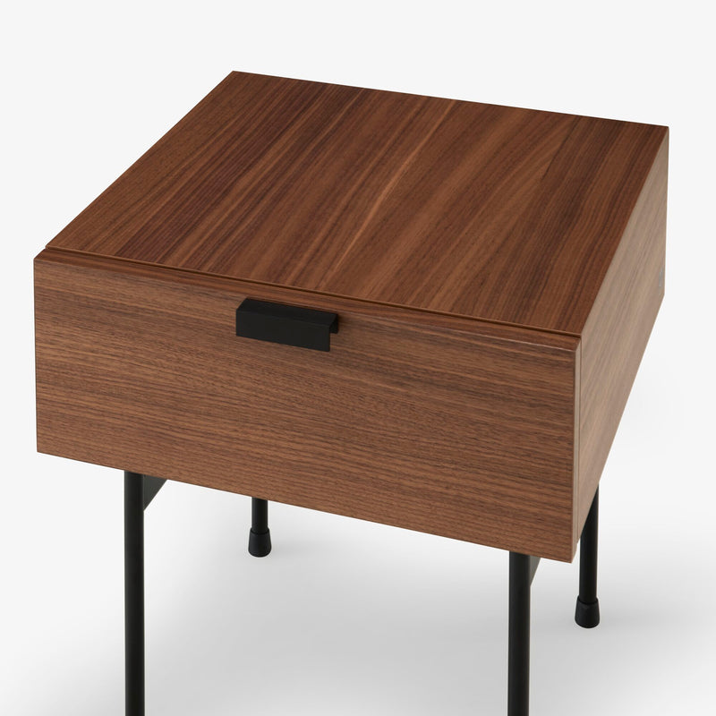 Ligne Roset Tanis Bedside Table Walnut + Black Fenix Laminate Base In Circular Tubing - MyConcept Hong Kong