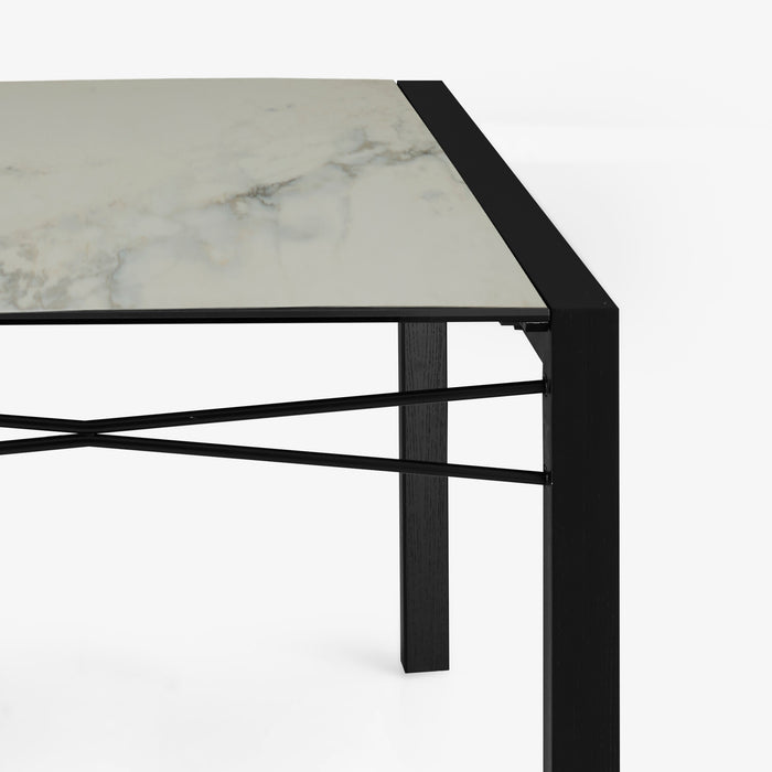 Ligne Roset Extensia Dining Table Top In White Marble-Effect Ceramic Stoneware Base In Black Stained Ash - MyConcept Hong Kong