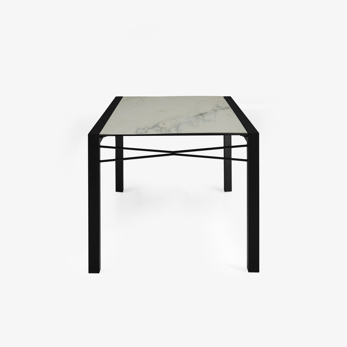Ligne Roset Extensia Dining Table Top In White Marble-Effect Ceramic Stoneware Base In Black Stained Ash - MyConcept Hong Kong