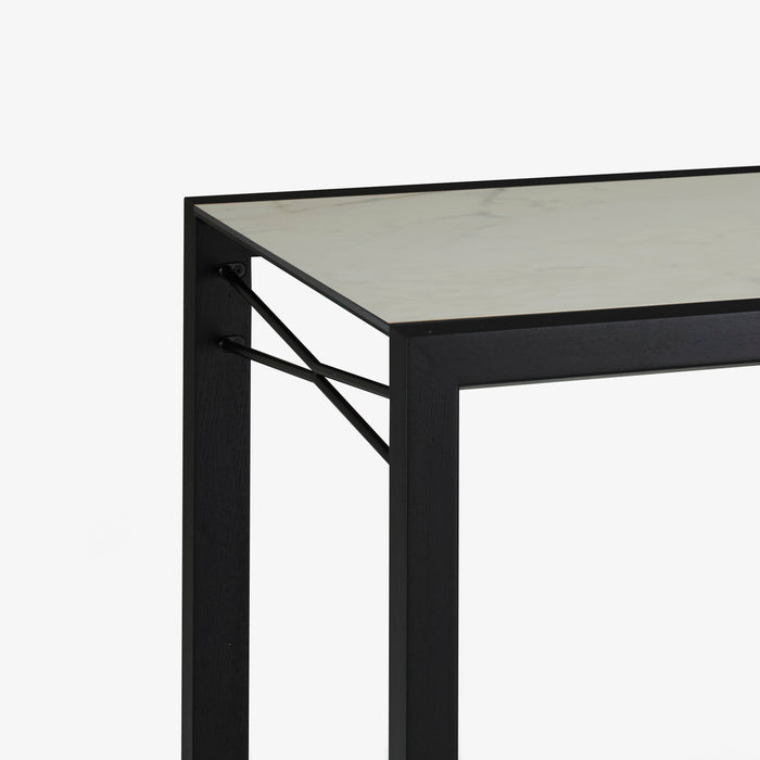 Ligne Roset Extensia Dining Table Top In White Marble-Effect Ceramic Stoneware Base In Black Stained Ash - MyConcept Hong Kong