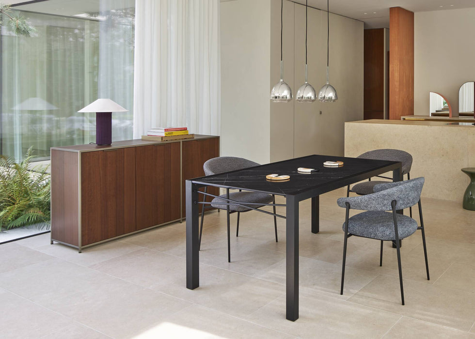 Ligne Roset Extensia Dining Table Top In White Marble-Effect Ceramic Stoneware Base In Black Stained Ash - MyConcept Hong Kong