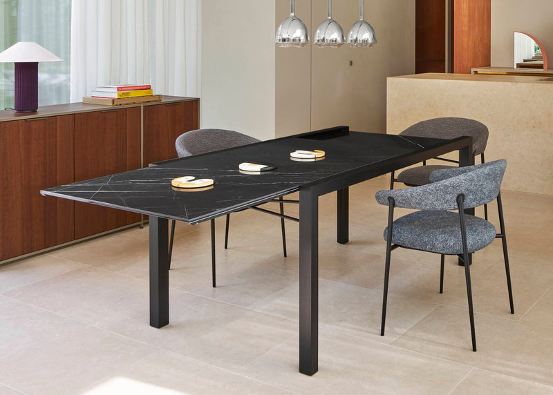 Ligne Roset Extensia Dining Table Marquinia Ceramic Stoneware Top Base In Black Stained Ash - MyConcept Hong Kong