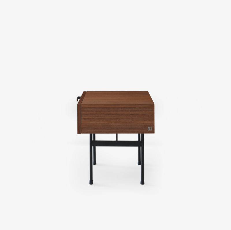 Ligne Roset Tanis Bedside Table Walnut + Black Fenix Laminate Base In Circular Tubing - MyConcept Hong Kong