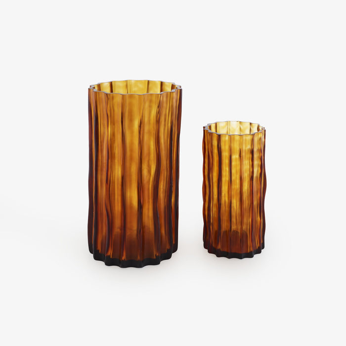 Ligne Roset Ribbed Set Of 2 Vases Small Amber - MyConcept Hong Kong