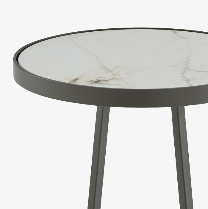 Ligne Roset Circles Pedestal Table - Outdoor Top In White Marble-Effect Ceramic Stoneware Small - MyConcept Hong Kong