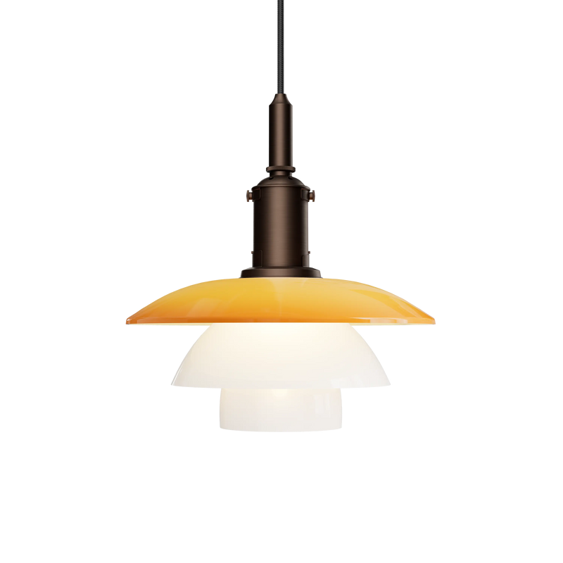 Louis Poulsen PH 3/3 Pendant Centenary Edition in aged brass with amber and white opal glass