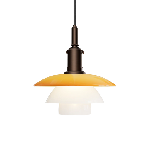 Louis Poulsen PH 3/3 Pendant Centenary Edition in aged brass with amber and white opal glass