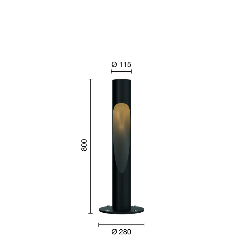 Flindt Bollard Black 800 with base plate