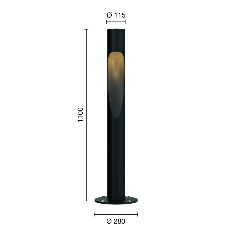 Flindt Bollard Black 1100 with base plate