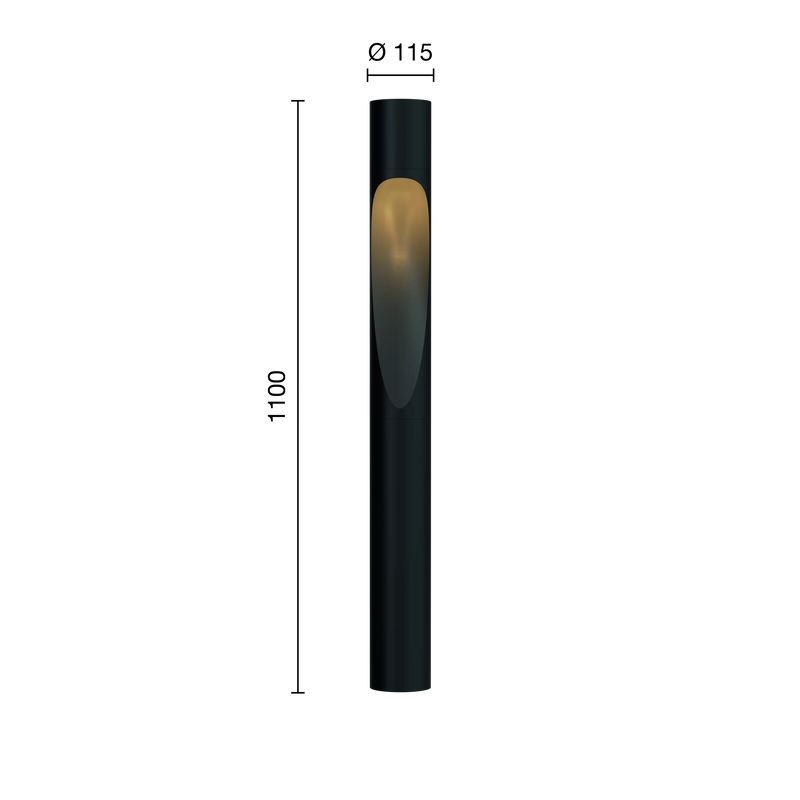 Flindt Bollard Black 1100 for in-ground installation