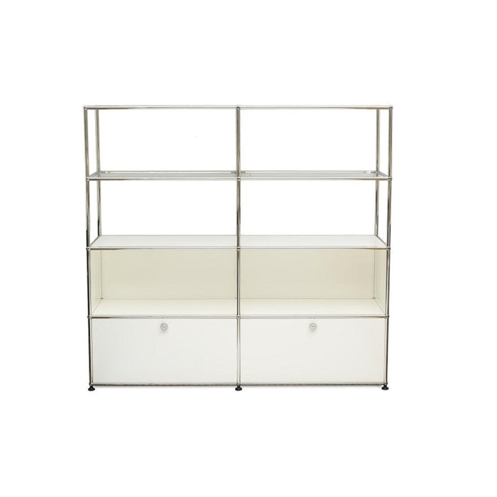2-Door Glass Panel Shelf - White