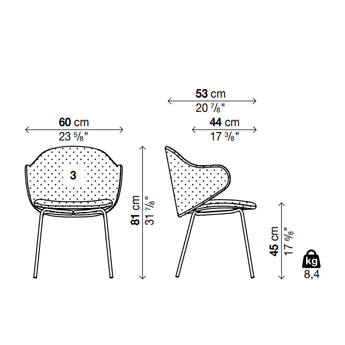 DUA Four Legs Chair - Backrest 3 (With Armrests)