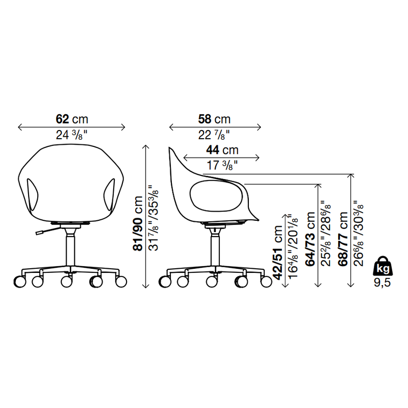 ELEPHANT Chair 5 Spoke Base with Castors - Polyurethane Seat - MyConcept Hong Kong