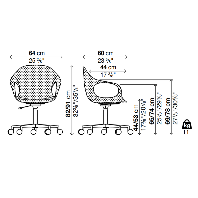ELEPHANT Chair 5 Spoke Base with Castors - Fabric Upholstered Seat - MyConcept Hong Kong
