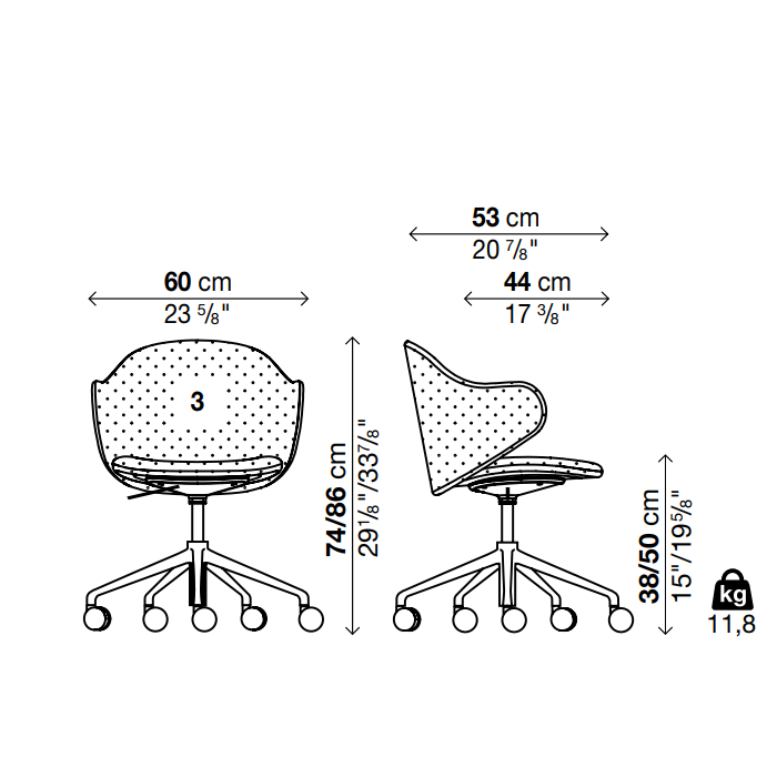 DUA 5 Spoke Base with Castors Chair - Backrest 3(With Armrest)