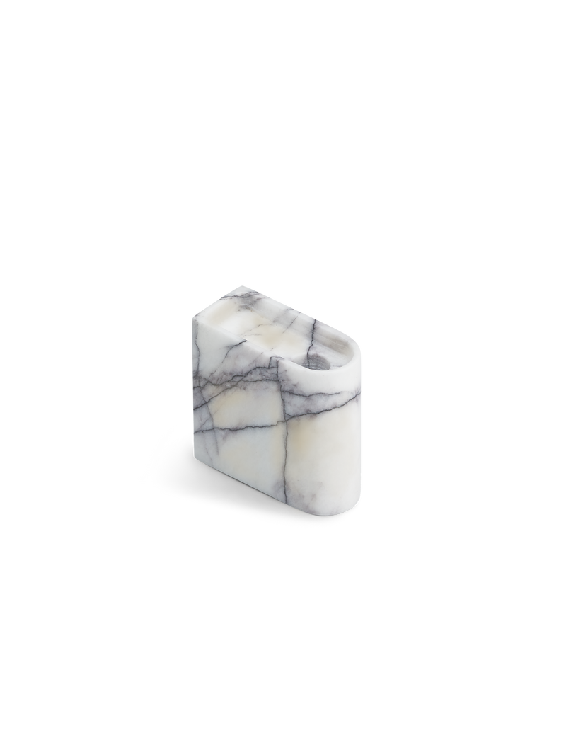 Monolith candle holder Low Mixed white marble