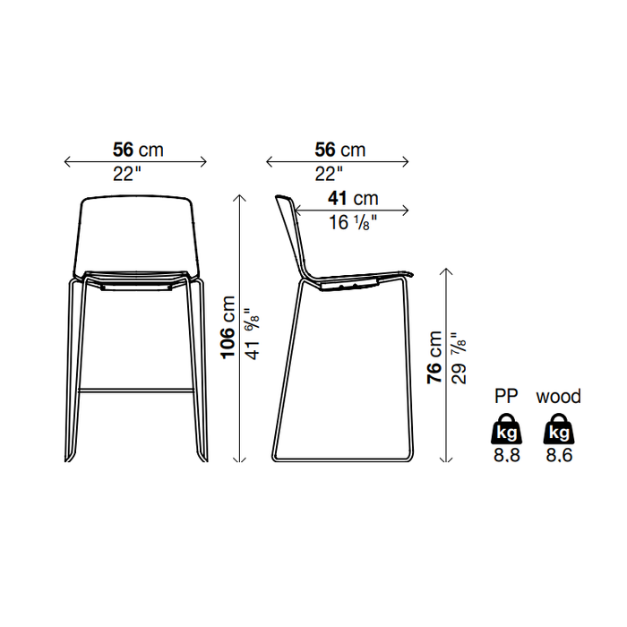 RAMA (HIGH BACK) Bar Stool on Sled Base