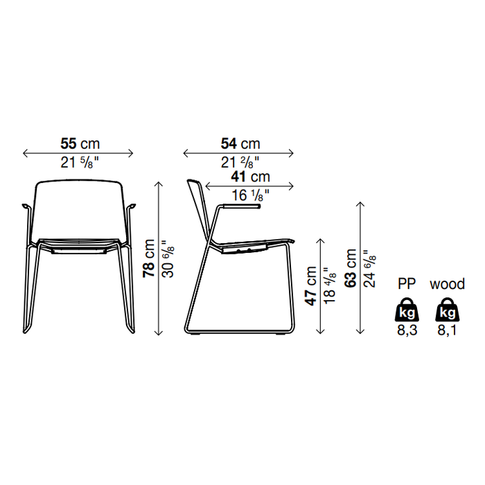 RAMA Chair Sled Base with Armrests
