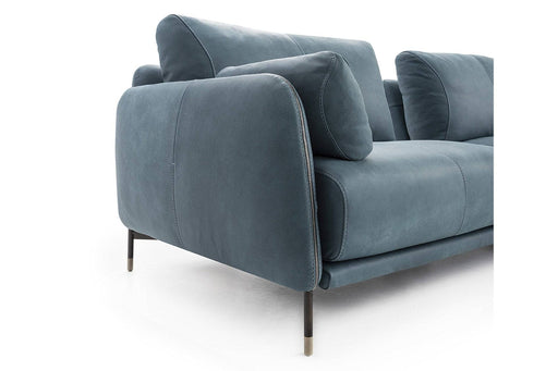 Ghisolfa sofa in blue nabuk leather — arm detail
