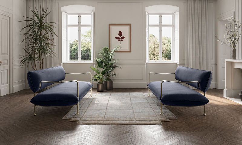 Magis Riace Sofa by Ronan Bouroullec — polished bronze frame, navy upholstery