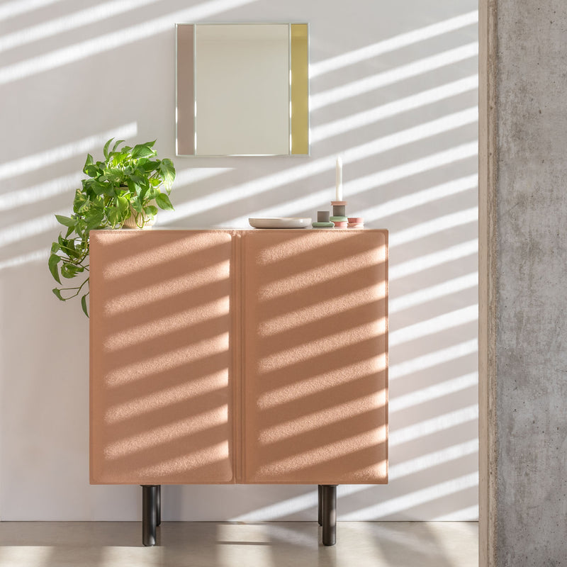 Magis Tacito Sideboard by Alessandro Stabile — blush felt ribbed doors, black legs