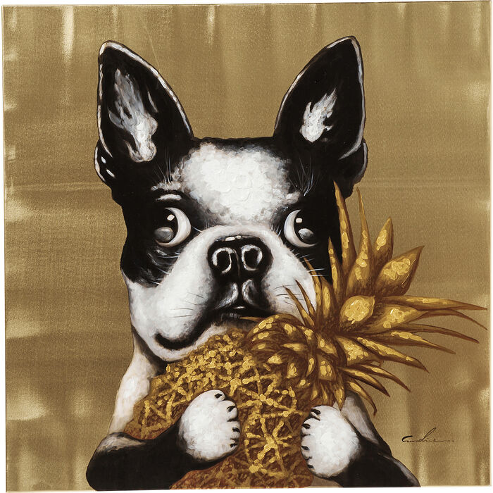 Picture Touched Dog with Pineapple 80x80cm